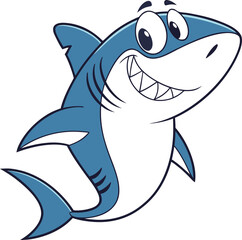Happy cartoon shark with big smile and wide eyes