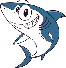 Happy cartoon shark with big smile and wide eyes