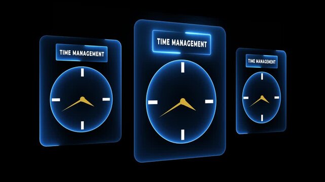 Time management and productivity tools concept on the transparent background. Scheduling, and efficient business workflow solutions. Motion graphics of time management concept. 4k video animation.