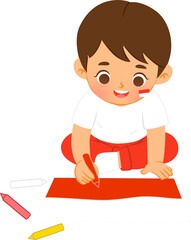 little boy drawing Indonesian flag