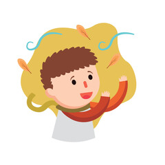 Happy boy enjoying autumn. Vector