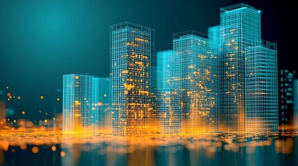 Digital representation of a city skyline.