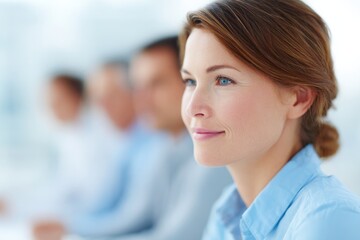 Fototapeta premium Focused woman in professional setting, showcasing confidence and