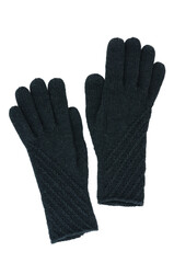 Black wool gloves isolated on white background. Female accessory. Top view.