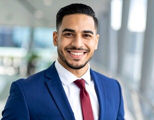 Fototapeta premium Smiling businessman in blue suit