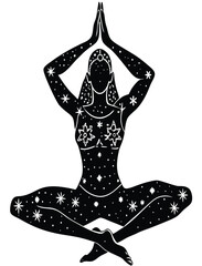 Yoga woman silhouette in lotus pose meditation and relaxation vector illustration