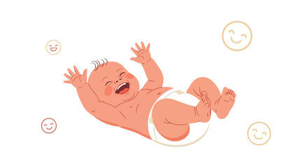 Joyful Baby Lying Down Surrounded by Smiling Faces, Expressing Happiness
