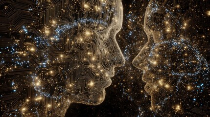 Obraz premium Digital faces connected with circuit lines