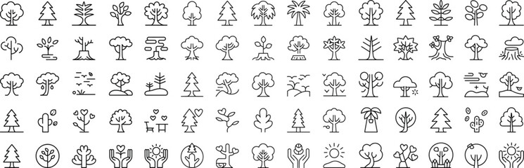 Fototapeta premium Plant growing line icons set, vector illustration