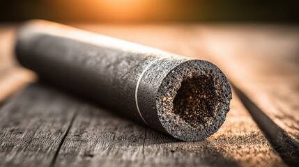 Close-Up of Weathered Pipe on Wooden Surface at Sunset Glow