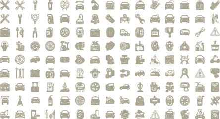 Car service, auto shop and garage with car motor oil components isolated icons set on white background