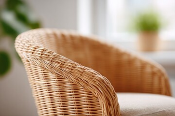 Fototapeta premium Woven chair showcases intricate design, natural texture, cozy am