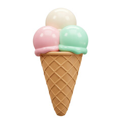 Delightful triple scoop ice cream cone with pastel flavors, perfect for summer fun and sweet treats