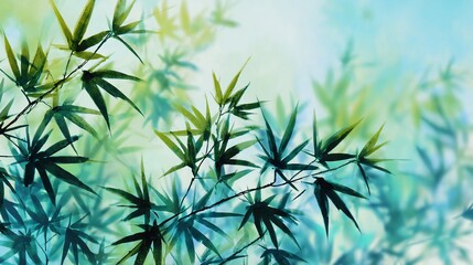 Fototapeta premium Bamboo leaves gently swaying with light in an artistic style depiction.