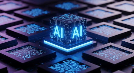 Vector art of artificial intelligence concept with glowing ai letters on dark circuit board