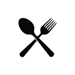 Black silhouette of crossed spoon and fork icon