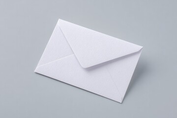 Simple white envelope lying flat on smooth gray surface, minimal