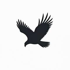 Fototapeta premium Black silhouette illustration of eagle in flight, wings spread wide. Art majestic bird of prey in profile, ready to dive. Ideal for logos, mascots, symbolic representations of freedom, power.