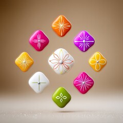 Colorful Abstract Geometric Diamond Motifs on Beige Background