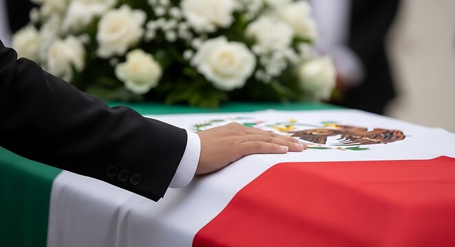 A Solemn Tribute Respectfully Placed Upon a Mexican Flag Draped Casket