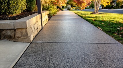 Obraz premium Sidewalk with Concrete Surface Surrounded by Colorful Fall Foliage