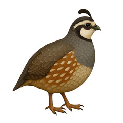 A vibrant quail standing with pride, captured in a detailed illustration. showcasin exquisite colors and intricate feather patterns.