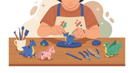 Sculpting Fantasy Creatures Creative Child Using Clay Art and Craft Project