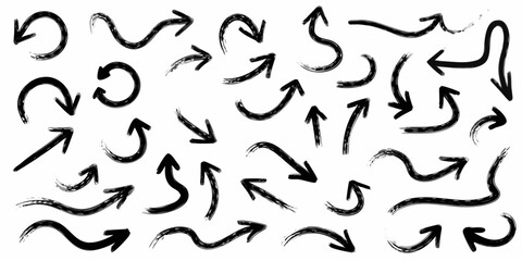 Collection of hand drawn black arrows on white background