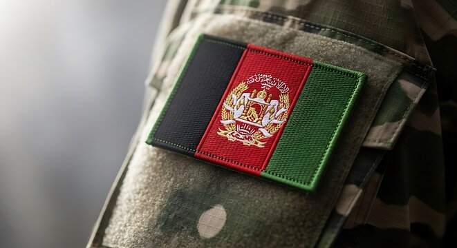 Afghanistan Flag Patch on Camouflage Military Uniform Detail