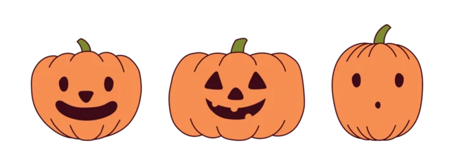Fototapete Abbildungen Halloween pumpkin, jack o lantern with carved face, isolated on transparent. Hand drawn line vector illustration. Funny cartoon character. Holiday design elements collection, clip art set, banner  © Maria Skrigan