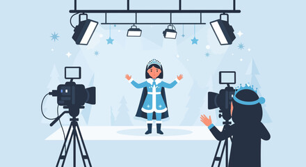 Young Artist Recording Winter Special Show Performance with Professional Equipment