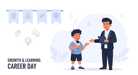 Young Aspiring Journalist Interviewing Professional on Career Day Event Illustration