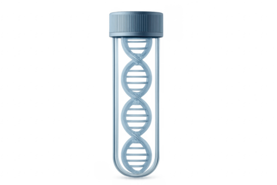 Dna double helix inside test tube on transparent background