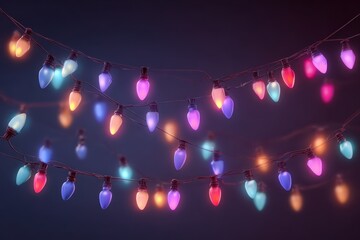 Realistic christmas lights, Bright garland lights decoration. Glowing bulbs for xmas cards, banners, posters, web. Led neon lamp. Vector illustration