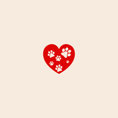Heart paw icon flat vector design.
