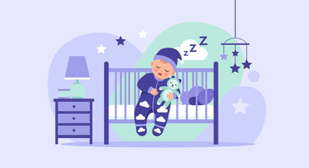 Sweet Dreams In The Nursery Baby Asleep In Crib With Plush Teddy Bear