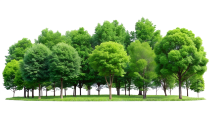 Lush green trees in a forest isolated on transparent background, a natural landscape with vibrant foliage and a peaceful scenery