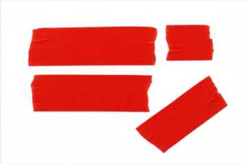Red duct tape strips ripping across transparent surface, creating graphic design element for creative visual compositions