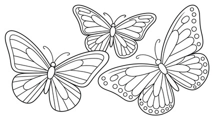 Three outline butterflies for coloring on a white background butterfly insect