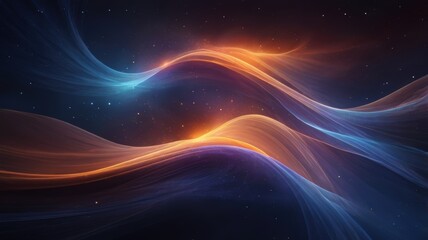 Graceful Abstract Wavy Light Trails in Glowing Blue, Purple, and Orange Hues on a Dark Starry Background, Conveying Fluid Motion and Modern Energy