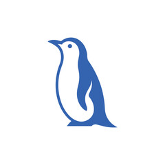 Stylized Penguin Illustration with Bold Blue Outline and Clean White Filling on a Pure White Background for Modern Design Projects