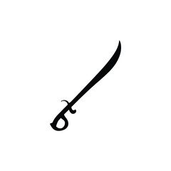 Elegant Silhouette of a Scimitar Sword with a Decorative Handle on a White Background Design Element