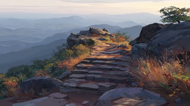 Scenic Mountain Pathway at Dusk with Beautiful Landscape Views