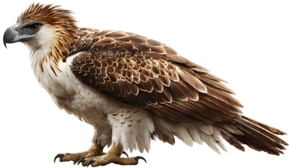 Majestic Philippine Eagle full body pose with crest feathers isolated on transparent background