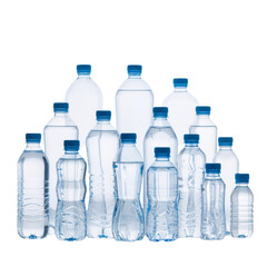 Naklejka premium Clear Plastic Water Bottles with Blue Caps – Symbol of Hydration, Simplicity, and Everyday Wellness