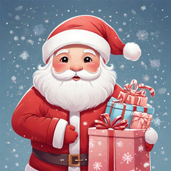 AdoSanta Claus illustration in kawaii style for holiday Christmas and New Year cards, banners and printing.be Illustrator Artwork