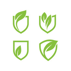 Collection of Green Shield Logos with Leaf Motifs Embodying Ecology and Sustainability Minimalist Designs Representing Environmental Protection