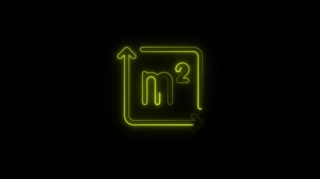 Neon Glowing Square With M2 Symbol And Arrows Indicating Measurement Or Area Calculation On Black
