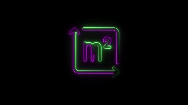 Neon Square Area Measurement Icon with Up and Right Arrows Glowing Green and Purple on Black