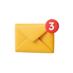 3D Render: New Message Notification Icon - Yellow Envelope with Red Badge